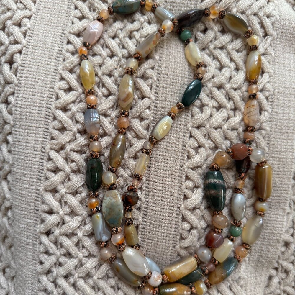 Vintage Holistic Semi Precious Stones Blood Jade, Carnelian, Agate Necklace.